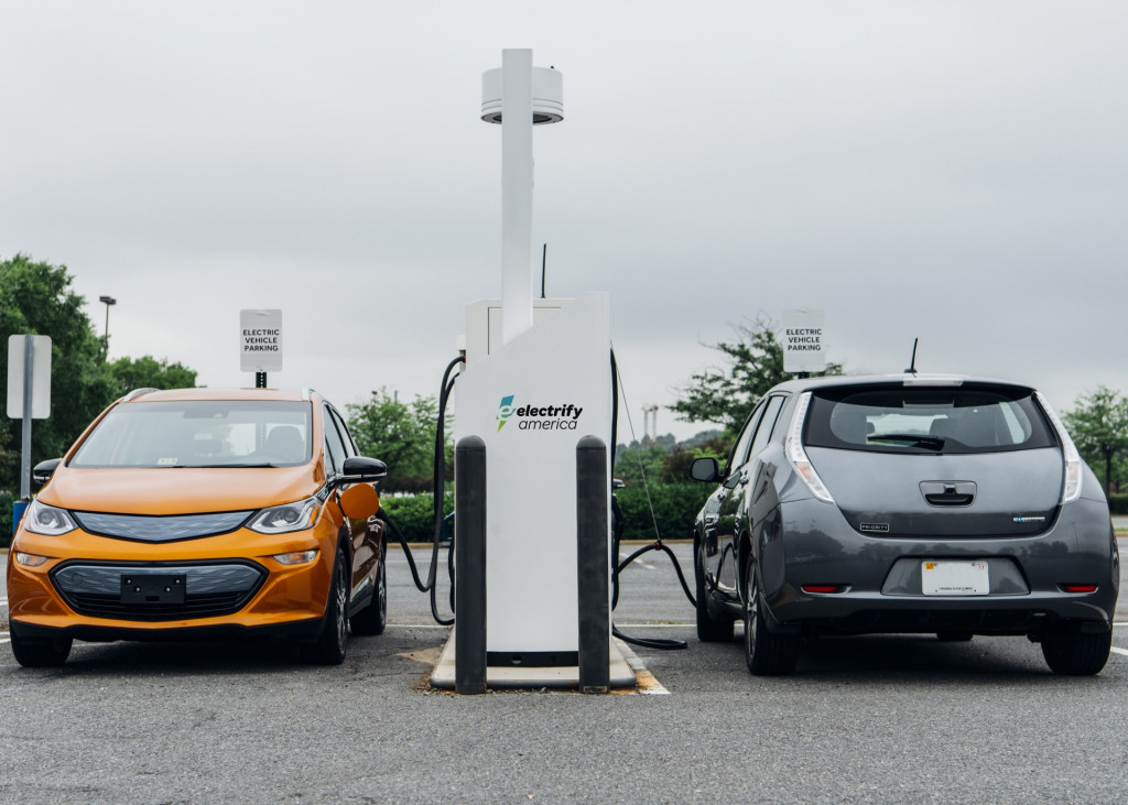 Electrify America Level 2 chargers with Chevrolet Bolt and Nissan Leaf